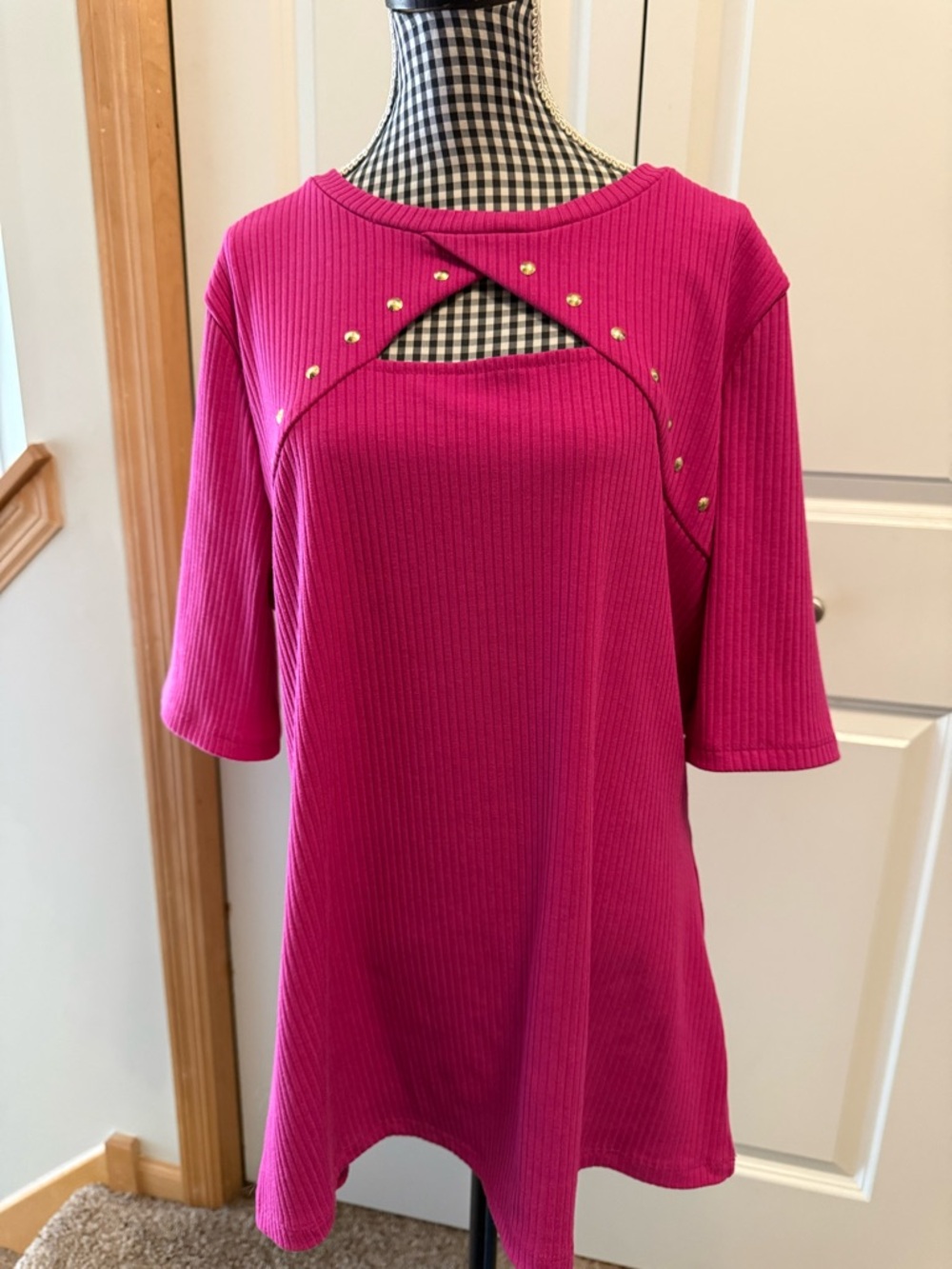 INC International Concepts Hot Pink Ribbed Knit Top